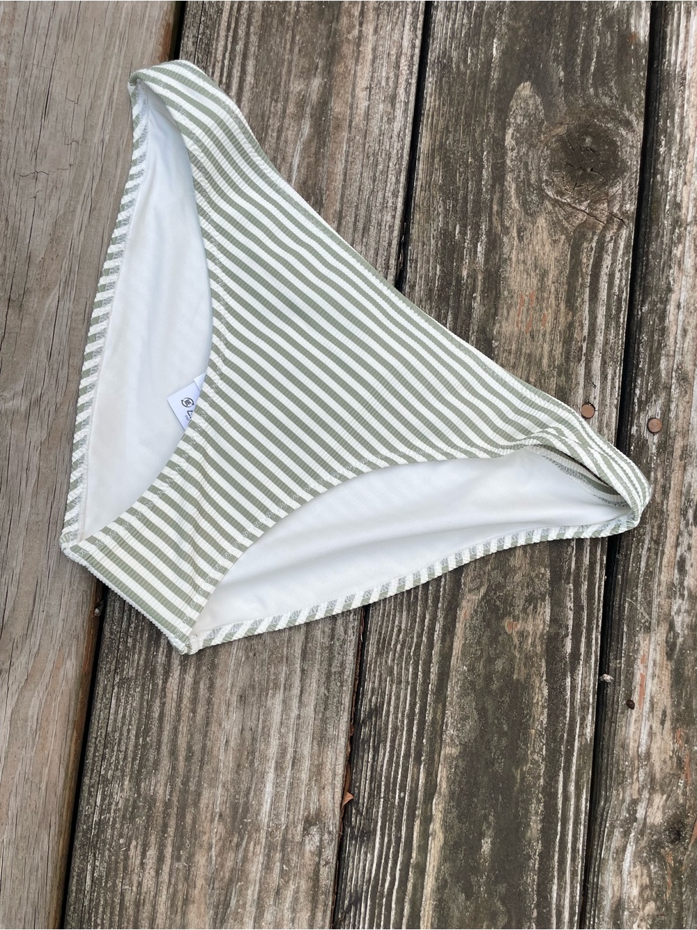 H&M Olive Green and White Striped Bikini Bottom - Women Swim